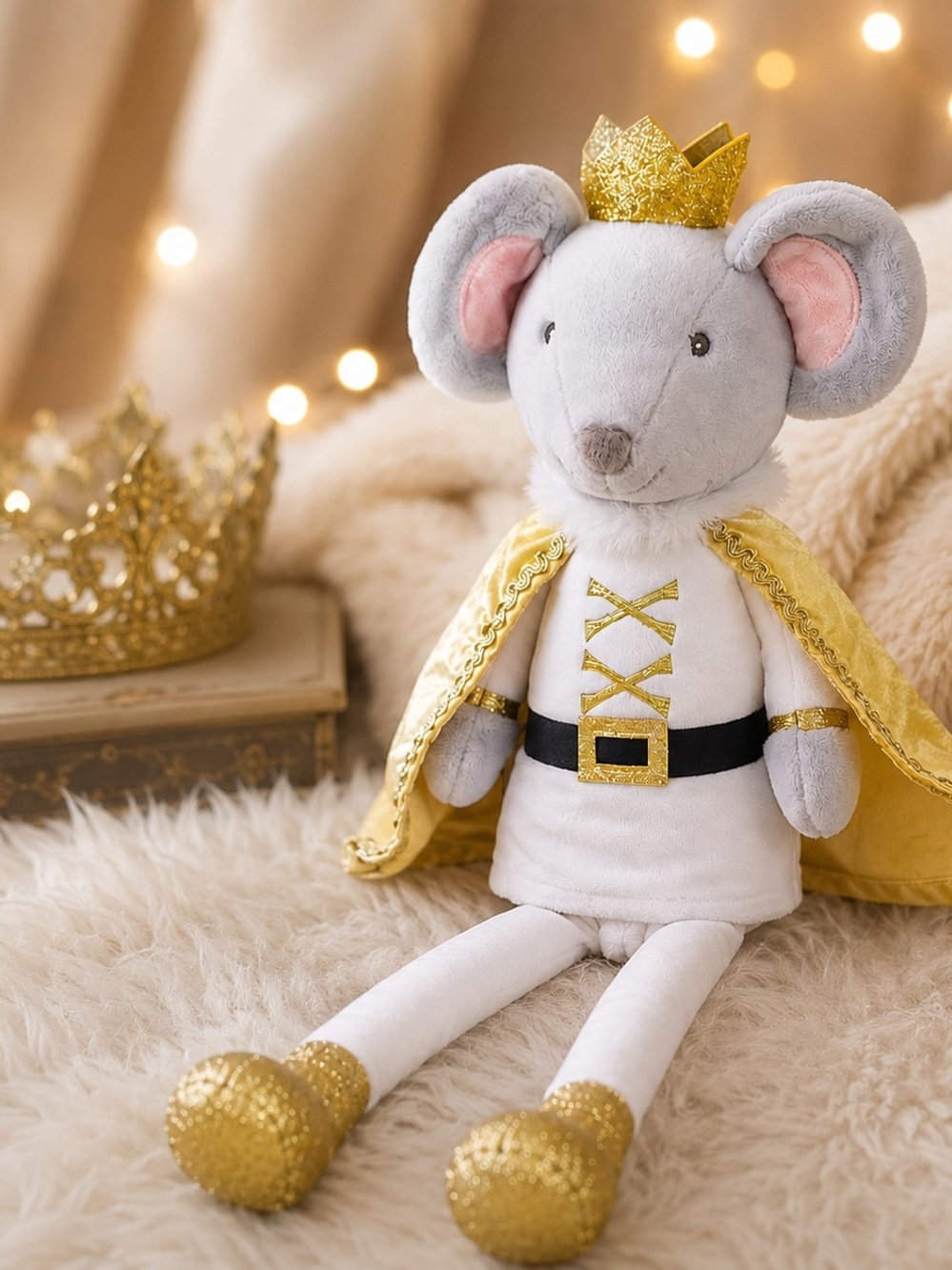 FAO Schwarz Royal Mouse Plush Toy Prince with Crown & Gold Cape 24"